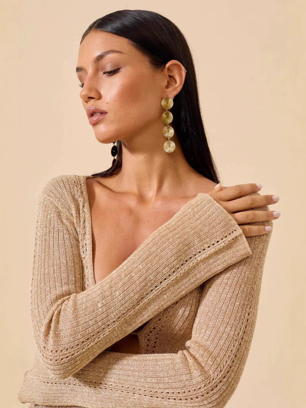 Zara Summer Off Shoulder Crochet Knit Deep V Maxi Dress - Picture 4 of 5